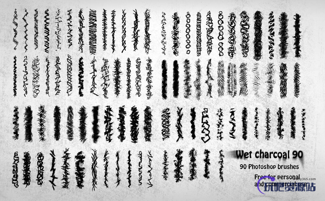 90种碳素笔涂抹、铅笔蜡笔划痕效果Photoshop笔刷素材下载