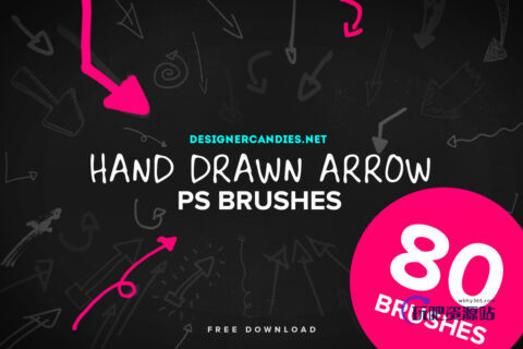 可爱有趣的童趣涂鸦箭头标致符号PS标记笔刷素材-玩吧资源站