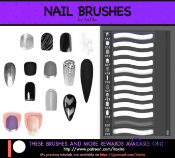 时尚靓丽的女性指甲装饰、亮甲、美甲Photoshop笔刷素材下载-玩吧资源站