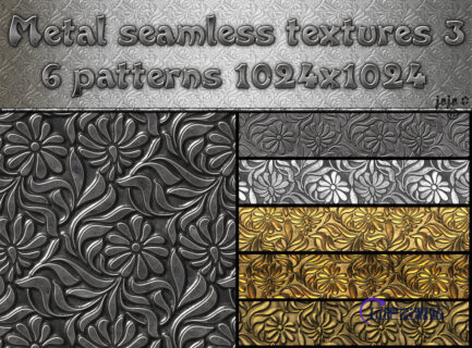 6种金属花纹图案、金属雕刻纹理Photoshop笔刷素材下载（JPG图片格式素材，可无缝拼接）-玩吧资源站