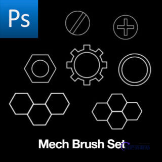 齿轮图案、一字螺丝、十字螺丝图案、蜂窝状图案PS线条笔刷-玩吧资源站