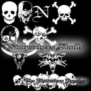 恐怖海盗船装饰图案、海盗骷髅头纹饰Photoshop笔刷素材下载-玩吧资源站