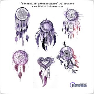 水彩挂饰图案Photoshop笔刷素材下载-玩吧资源站