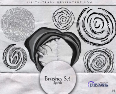 随意螺旋状图案PS笔刷素材-玩吧资源站