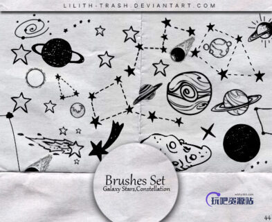 童趣涂鸦星系图案、星球、星星Photoshop笔刷素材下载-玩吧资源站