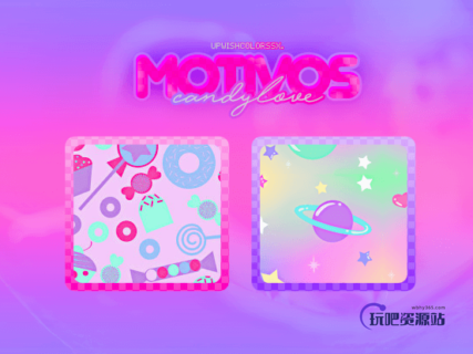 可爱卡通糖果甜甜圈与星星宇宙Photoshop图案底纹素材.pat-玩吧资源站