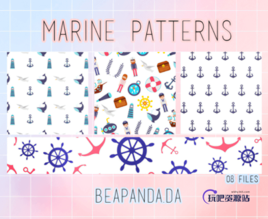 船锚、灯塔、船员、水手等海航海洋元素主题Photoshop背景填充素材下载-玩吧资源站