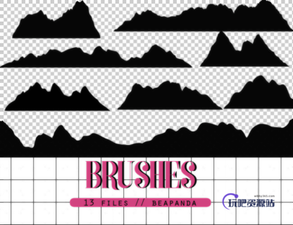 13种山脉剪影造型图案PS笔刷素材下载-玩吧资源站