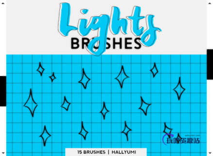 15种不同风格的可爱星星闪烁涂鸦图案Photoshop笔刷素材-玩吧资源站