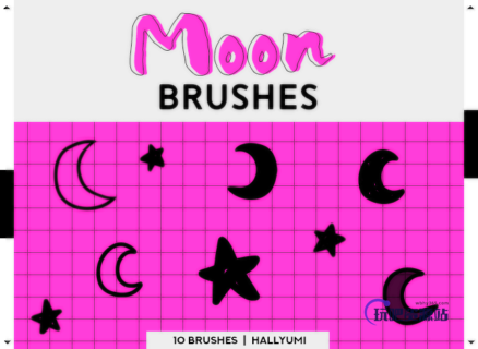 可爱手绘卡通月亮图像Photoshop笔刷素材下载-玩吧资源站