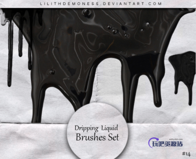 浓稠的液体滴溅、流失效果、血液、颜料油漆流动PS笔刷素材-玩吧资源站