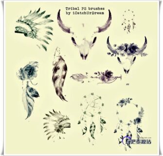 原始部落水彩图案装饰PS笔刷素材下载-玩吧资源站