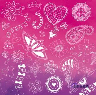 可爱的童趣手绘涂鸦花纹装饰图案Photoshop印花图案笔刷-玩吧资源站