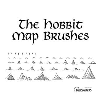 手绘卡通地图上的小山、大山涂鸦PS笔刷素材-玩吧资源站