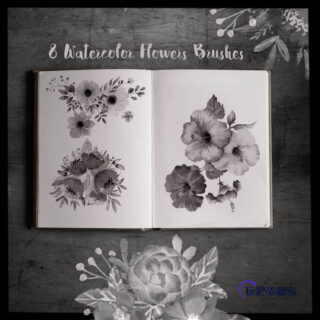 8种漂亮的水彩花朵、鲜花图案PS笔刷素材下载-玩吧资源站