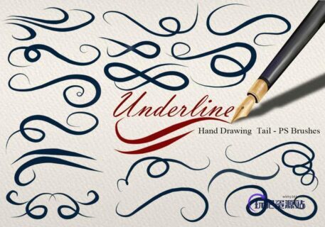 20种漂亮的手绘线条艺术花纹组合图案装饰PS笔刷素材下载-玩吧资源站