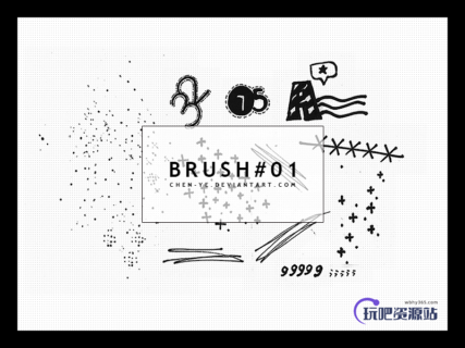 手绘童趣涂鸦点点、十字绣、数字等笔迹PS装饰笔刷素材-玩吧资源站