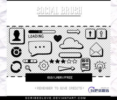 社交媒体类标志图案PS笔刷素材下载-玩吧资源站