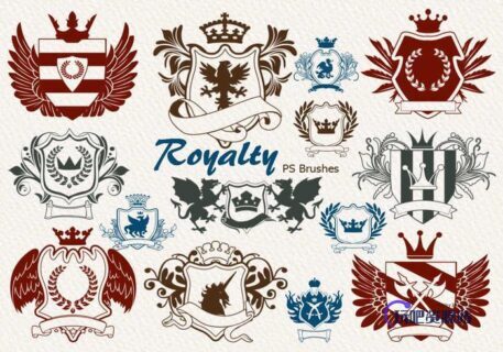 20种皇室徽章、贵族纹章图案Photoshop徽章笔刷素材下载-玩吧资源站