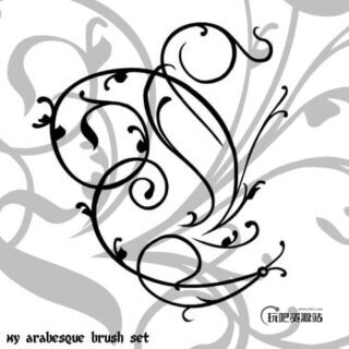 漂亮的枝条、藤蔓、常青藤花纹艺术PS笔刷素材下载-玩吧资源站