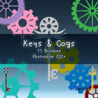 各种齿轮模块造型PS笔刷下载-玩吧资源站