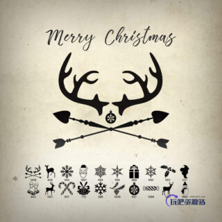 新年快乐、圣诞节可爱装扮图案Photoshop笔刷素材下载-玩吧资源站