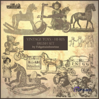 儿童玩具装扮木马、洋娃娃、玩具熊等PS笔刷素材-玩吧资源站