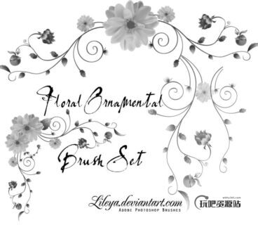 漂亮的优美的植物鲜花藤蔓PS鲜花笔刷-玩吧资源站