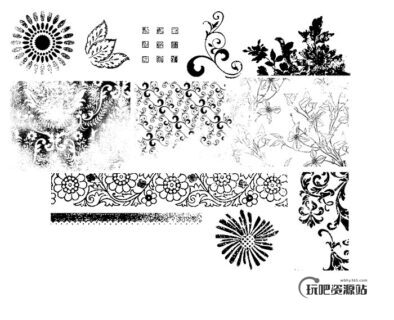 复古版刻式印花图案Photoshop笔刷素材下载-玩吧资源站