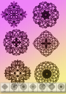 7种漂亮的鲜花花纹图案、贵族式窗花纹理Photoshop笔刷素材下载-玩吧资源站