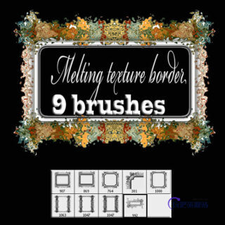 9种艺术家式画框、相框、边框图案装饰PS笔刷素材下载-玩吧资源站