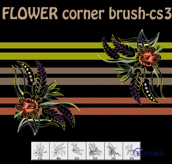 6种艺术鲜花花纹图案Photoshop笔刷素材下载
