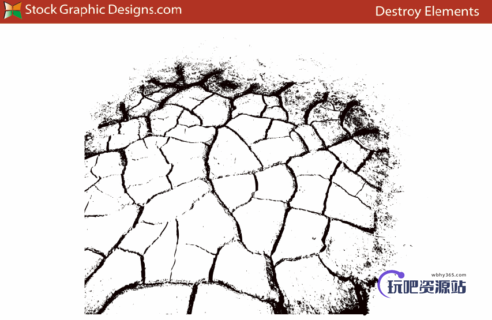土地、田地地面龟裂、干涸开裂纹理PS笔刷素材下载-玩吧资源站