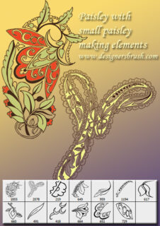 漂亮的手绘植物印花图案PS穆斯林花纹笔刷-玩吧资源站