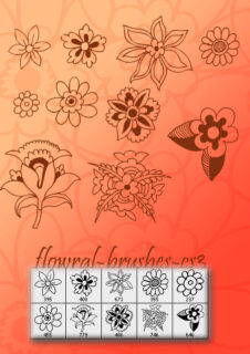 10种手绘鲜花花朵盛开的图案花纹PS笔刷素材-玩吧资源站