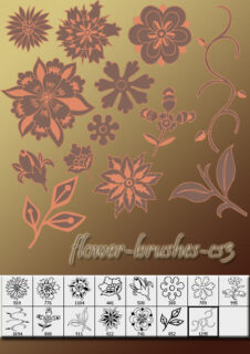 手绘漂亮的鲜花花朵印花图案PS笔刷下载素材-玩吧资源站