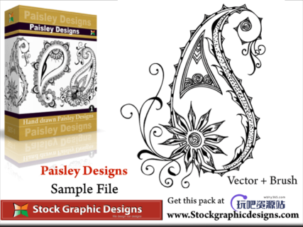 高贵而漂亮的手绘佩斯利花纹ps笔刷-玩吧资源站