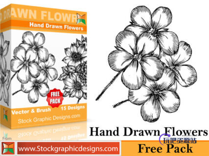 漂亮的手绘的鲜花绽放、花朵图案PS笔刷素材下载-玩吧资源站