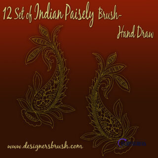 12种精美的手绘佩斯利花纹ps笔刷素材-玩吧资源站