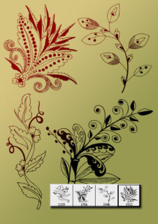 4种手绘植物印花图案Photoshop笔刷素材-玩吧资源站