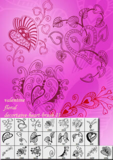漂亮优美的手绘植物与爱心花纹图案PS笔刷素材下载-玩吧资源站