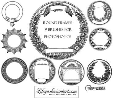 9种盘式花纹装饰PS笔刷素材下载-玩吧资源站