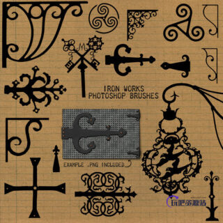 漂亮的欧式铁艺印花图案PS笔刷素材下载-玩吧资源站