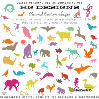 各种野生动物、鸟类、爬行动物、鱼类Photoshop自定义形状素材 .csh 下载-玩吧资源站