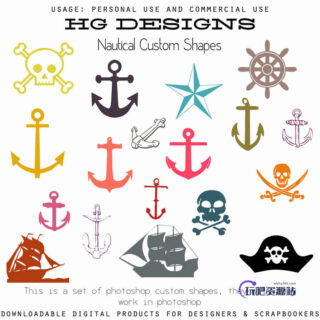 船锚、海盗船、海盗元素、海盗骷髅头photoshop自定义形状素材 .csh 下载-玩吧资源站