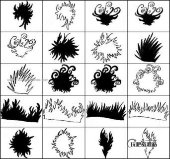 手绘卡通青草、草堆、草丛效果PS笔刷素材下载-玩吧资源站