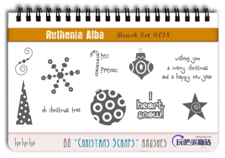 漂亮的圣诞节卡通可爱图形装扮PS笔刷素材下载-玩吧资源站