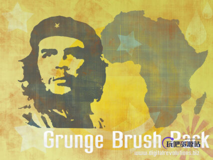 切·格瓦拉肖像、岁月颓废痕迹背景装饰PS笔刷素材下载-玩吧资源站