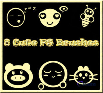 8个可爱的卡通图案PS呆萌笔刷-玩吧资源站