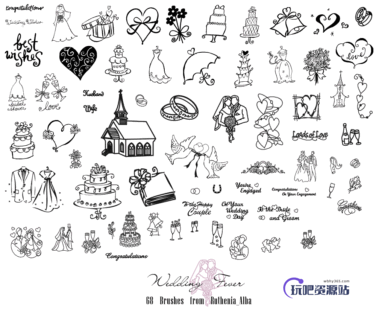 童趣婚礼爱情涂鸦图案PS结婚笔刷-玩吧资源站